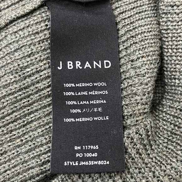 J BRAND MEN'S SWEATER ITALIAN PATTERN WOOL MILITAR GREEN PULLOVER LARGE MSRP268$ - Picture 4 of 7
